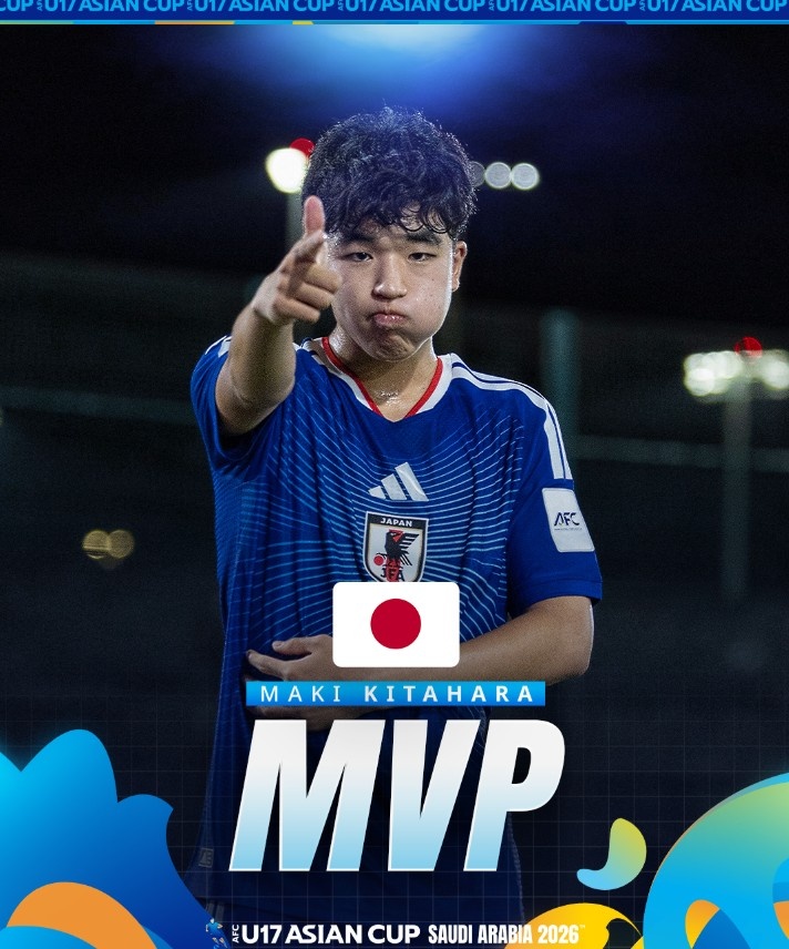 北原槙包攬U17亞洲杯金靴+MVP，兩戰中國均破門